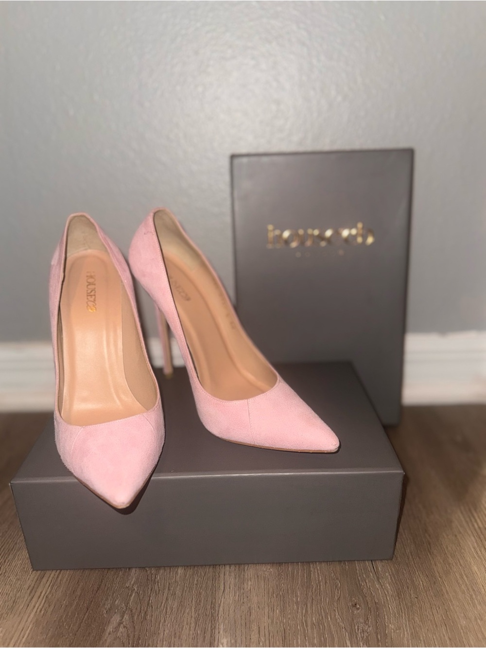 House of CB Paris Blush Pink Pointed-Toe Suede Stiletto Heels